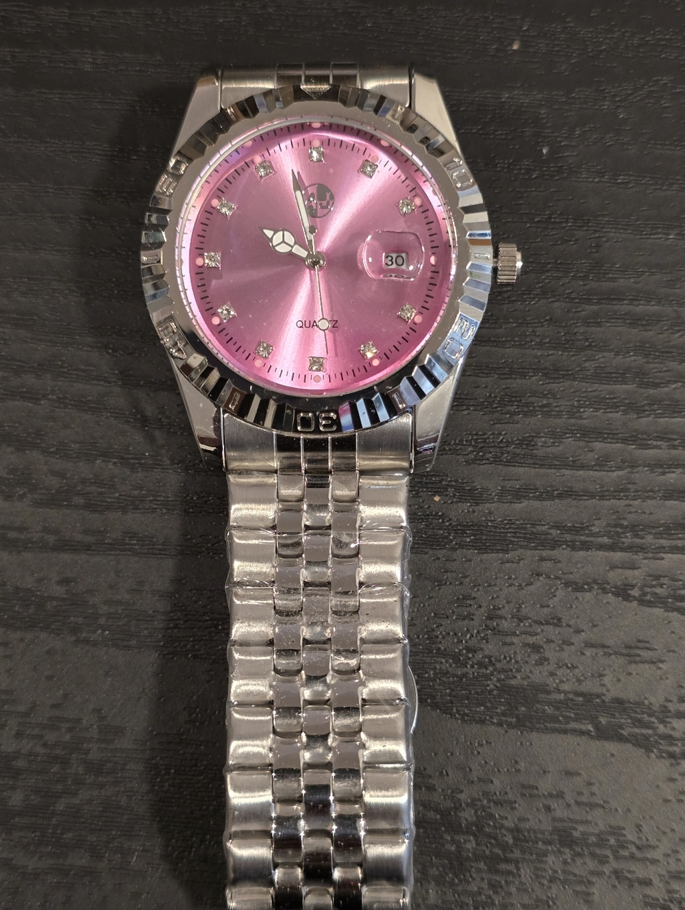 32mm Ladies Silver Timepieces with Pink Dial With VVS CZ STONES Stainless Steel